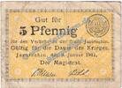 Kleingeld 1914-1922 DE 5 Pf. Jarotschin , Notgeld 5 Pfennig Schein in gbr. Tieste 3250.05.02 , Posen von 1917 -