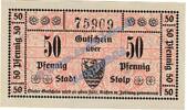 Notgeld De 50 Pf. -2.Aufl- Stolp , Notgeld 50 Pfennig -2.Aufl- in kfr. Tieste 7160.05.15-20 , Pommern 1918 -