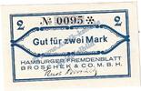 Notgeld De 2 Mk. Hamburg , Fremdenblatt Broschek Notgeld 2 Mark in kfr. M-G 530.1 , Hamburg o.D. -