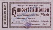 Großnotgeld Inflation De 100 Mio. Mk. Nassau-Lahn , Banknote 100 Millionen Mark Schein in gbr. Keller 3725.g , HE 1923 -