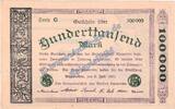 Großnotgeld Inflation De 100.000 Mk. Ahrweiler , Banknote 100.000 Mark Schein in kfr. Keller 28.a.25 , Rheinland 1923 -