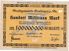 Großnotgeld Inflation De 100 Mio. Mk. Geislingen , Banknote 100 Millionen Mark Schein in kfr. Keller 1693.b WÜR. 1923 -