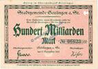 Großnotgeld Inflation De 100 Mia. Mk. Geislingen , Banknote 100 Milliarden Mark Schein in kfr. Keller 1693.d WÜR 1923 -