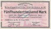 Großnotgeld Inflation De 500 T. Mk. Heilbronn , Banknote 500.000 Mark Schein in kfr. Keller 2294 , Württemberg 1923 -