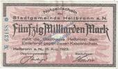 Inflation 1923 DE 50 Mia. Mk. Heilbronn , Banknote 50 Milliarden Mark Schein in f-kfr. Keller 2294 , WÜR 1923 -