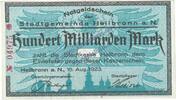 Großnotgeld Inflation De 100 Mia. Mk. Heilbronn , Banknote 100 Milliarden Mark Schein in kfr. Keller 2294 WÜR von 1923 -