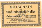Notgeld AT 75 He. Hundsberg , Notgeld 75 Heller -hellgelb- in kfr. K-K S.402.c Oberösterreich o.D -