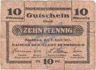Notgeld De 10 Pf. Rendsburg , Notgeld 10 Pfennig Schein in gbr. Tieste 6025.05.01 , SH von 1917 -