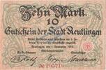 Großnotgeld De. 10 Mk. Reutlingen , Banknote 10 Mark Schein in kfr.E , Geiger 448.02 , Württemberg 1918 -