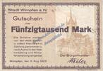 Inflation De. 20.000 Mk. Wimpfen a.N. Banknote 50.000 Mark Schein in L-gbr. Keller 5642.a , Hessen 1923 -
