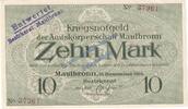 Großnotgeld De. 10 Mk. Maulbronn , Banknote 10 Mark Schein in kfr.E , Geiger 352.02.a Württemberg 1918 -