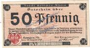 Notgeld De 50 Pf. Kempen , Notgeld 50 Pfennig Schein in kfr. Tieste 3460.05.10 , Rheinland 1918 -