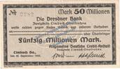 Inflation De 50 Mio. Mk. Limbach , Banknote 50 Millionen Mark Schein in gbr. Keller 3274.II.o , Sachsen -