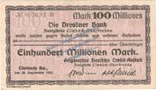 Inflation De 100 Mio. Mk. Limbach , Banknote 100 Millionen Mark Schein in gbr. Keller 3274.II.o , Sachsen -