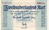 Inflation De 200.000 Mk. Glashütte , Banknote 200.000 Mark Schein in kfr. Keller 1793.d , Sachsen 1923 -