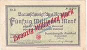 Inflation De 20 Mia. Mk. Braunschweig , Banknote 20 Milliarden Mark Schein in gbr. Keller 568.f NDS 1923 -