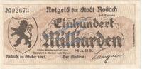 Inflation De. 100 Mia. Mk. Rodach , Banknote 100 Milliarden Mark Schein in gbr. Keller 4592.e , Bayern 1923 -