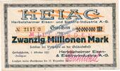 Inflation De. 20 Mia. Mk. Herbolzheim , Banknote 20 Milliarden Mark Schein in gbr. Keller 2323.b BAD 1923 -