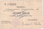 Inflation De. 500.000 Mk. Kiel Holtenau , Banknote 500.000 Mark Schein in gbr. Keller 2640.a , SH von 1923 -