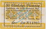 Notgeld De 50 Pf. Neuteich , Notgeld 50 Pfennig Schein in kfr. Tieste 5010.05.16 , WPR von 1919 -