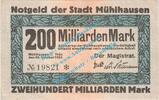 Inflation DE 200 Mia. Mk. Mühlhausen , Notgeld 200 Milliarden Mark Schein in gbr. Keller 3621.e , TH 1923 -