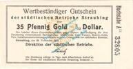 Wertbeständig DE 35 Pf. Gold Straubing , 35 Pfennig Gold Notgeld Schein in kfr. Müller 4815.6 , Bayern 1923 -