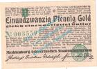 Wertbeständig DE 21 Pf. -GOLD- Schwerin , 21 Pfennig Gold Notgeld Schein in kfr. Müller 4620.4.d-e , MV 1923 -