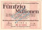 Inflation DE 50 Mio. Mk. Pirna , Notgeld 50 Millionen Mark Schein in gbr. Keller 4322.c , Sachsen 1923 -