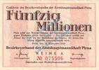 Inflation DE 50 Mio. Mk. Pirna , Notgeld 50 Millionen Mark Schein in gbr. Keller 4322.d , Sachsen 1923 -