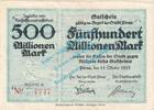 Inflation DE 500 Mio. Mk. Pirna , Notgeld 500 Millionen Mark Schein in kfr. Keller 4316.c , Sachsen 1923 -