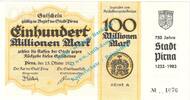 Inflation DE 100 Mio. Mk. Pirna , 100 Millionen Mark , Ausgabe zur 9. Kreismünzausstellung , Sachsen 1983 -