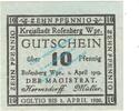 Notgeld De 10 Pf. Rosenberg , Notgeld 10 Pfennig Schein in kfr. Tieste 6185.05.10 , WPR von 1919 -