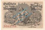 Notgeld DE 50 Pf. -KN 6- Würzburg , Notgeld 50 Pfennig Schein in kfr. Tieste 8130.05.30 , Bayern o.D. -