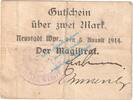 Notgeld 1914/15 2 Mk. Neustadt , Notgeld 2 Mark Schein in gbr. Diessner 260.1.g , Westpreussen 1914 -