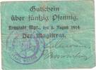 Notgeld 1914/15 50 Pf. Neustadt , Notgeld 50 Pfennig Schein in gbr. Diessner 260.1.a Westpreussen 1914 -