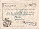 Inflation DE 20 Mio. Mk. Mayen , Notgeld 20 Millionen Mark Schein in gbr. Keller 3485.b , Rheinland 1923 -