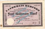 Inflation DE 5 Mio. Mk. Herford , Notgeld 5 Millionen Mark Schein in gbr. Keller 2332.a , Westfalen 1923 -
