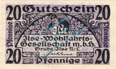 Notgeld DE 20 Pf. Grube Ilse , Notgeld 20 Pfennig Schein in kfr. Tieste 2630.05.38 , Brandenburg -