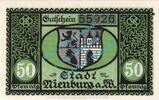 Notgeld DE 50 Pf. Nienburg , Notgeld 50 Pfennig Schein in kfr. Tieste 5105.05.11 , Niedersachsen -