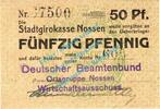 Notgeld DE 50 Pf. Nossen , Notgeld 50 Pfennig Schein in kfr. Tieste 5185.025.15 , Sachsen o.D. -
