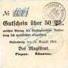 Notgeld 1914/15 50 Pf. Rastenburg , Notgeld 50 Pfennig Schein in kfr. Diessner 310.1.c Ostpreussen 1914 -