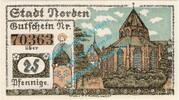 Kleingeld 1914-1922 DE 25 Pf. Norden , Notgeld 25 Pfennig Schein in kfr. Tieste 5150.05.80 Niedersachsen 1920 -