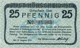 Notgeld DE 25 Pf. Höhscheid , Notgeld 25 Pfennig Schein in kfr. Tieste 3055.05.01 , Rheinland 1917 -