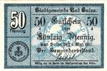 Notgeld DE 50 Pf. Bad Sulza , Notgeld 50 Pfennig Schein in kfr. Tieste 7230.05.03 , Sachsen 1917 -