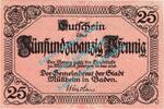 Notgeld DE 25 Pf. Müllheim , Notgeld 25 Pfennig Schein in kfr. Tieste 4670.05.01 , Baden o.D. -