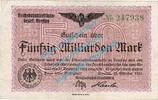 Inflation 1923 DE 50 Mia. Mk. Breslau , Notgeld 50 Milliarden Mark Schein in gbr. Keller 603.f Schlesien 1923 -