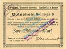 Inflation DE 2 Mio. Mk. Neustadt , Notgeld 2 Millionen Mark -J.Oehlert- Schein in f-kfr. Keller 3869.f -