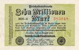 Weimarer Republik - Inflation 10 Mio. Mk. Banknote , 10 Millionen Mark -Wellen- in kfr. DEU-118.d, Ros.105, P.106 von 1923 -