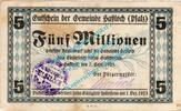 Inflation DE 5 Mio. Mk. Hassloch , Banknote 5 Millionen Mark Schein in gbr. Keller 2262.c , Pfalz 1923 -
