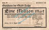 Inflation DE 1 Mio. Mk. Haspe , Banknote 1 Million Mark Schein in gbr. Keller 2246... Westfalen 1923 -